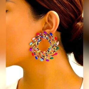 ✨NEW Rhinestone Colorful Swirl Statement Earrings